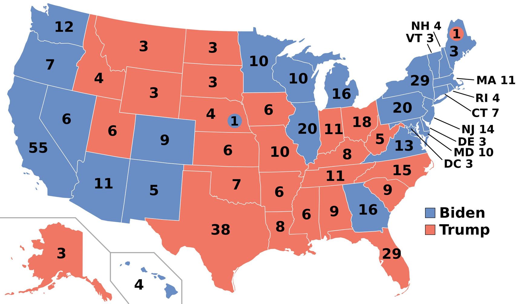 Electoral College vote distribution in the 2020 U.S. presidential election