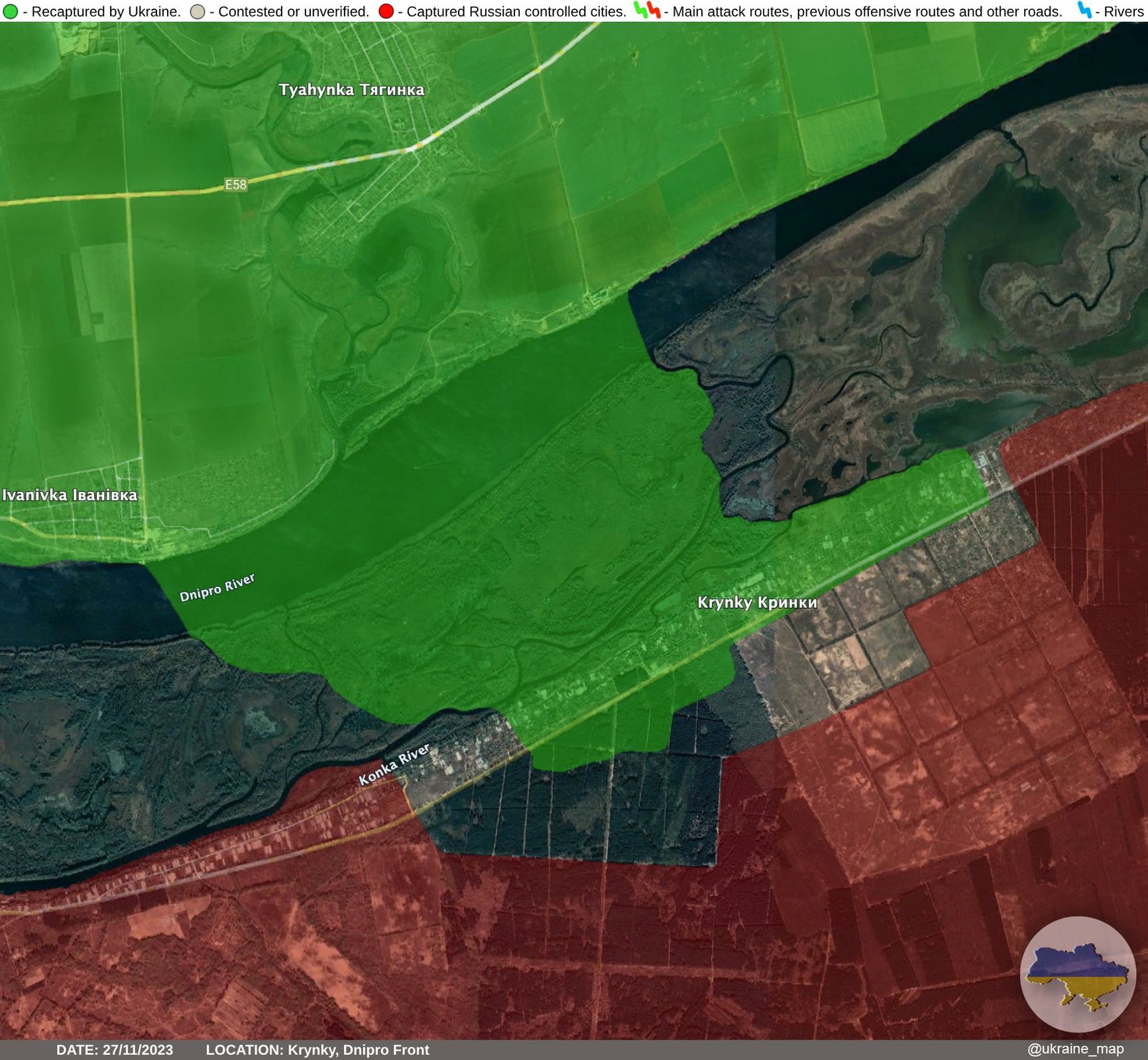 Обстановка в Крынках по версии Ukraine Battle Map